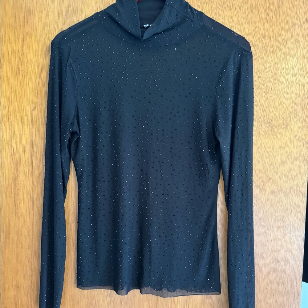 Bar III Black Textured Long Sleeve Top